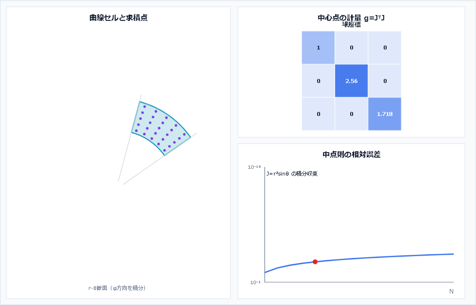 曲線座標セルのJacobianを求積し、体積誤差を検算するCanvas